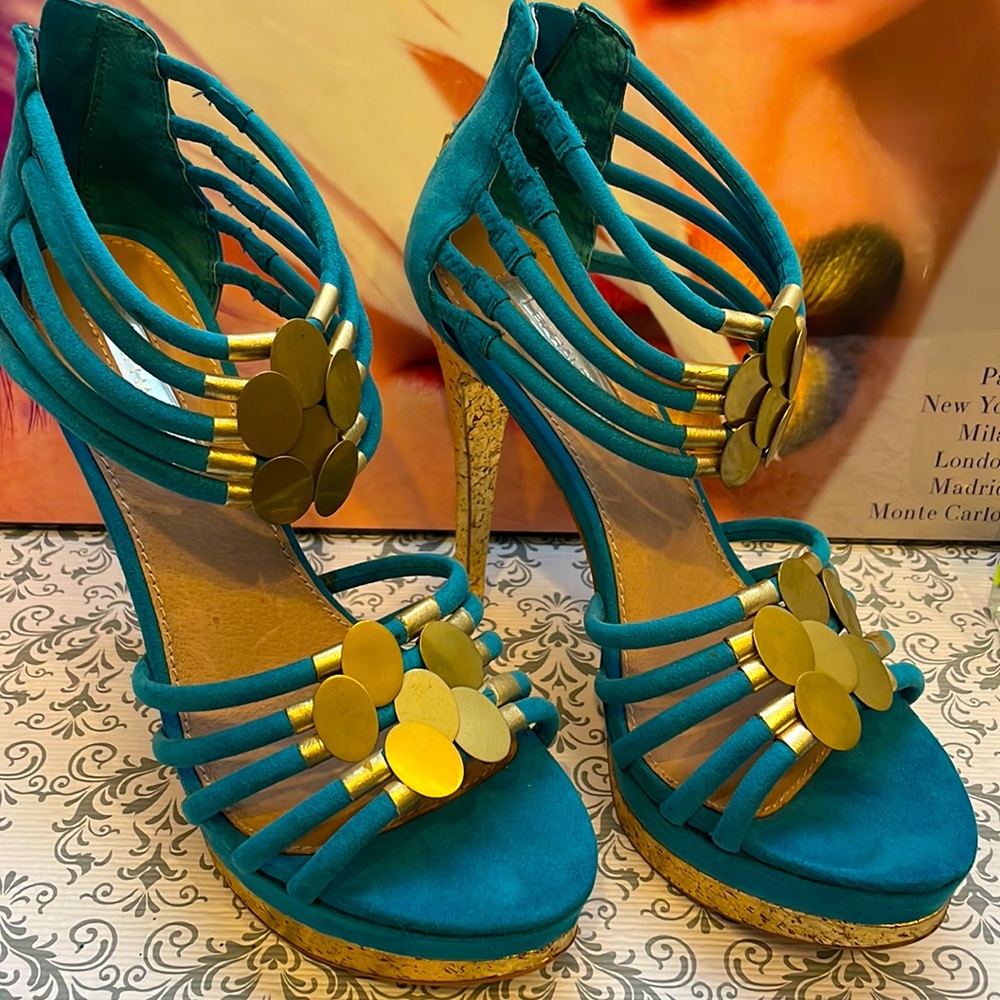 Teal high heel shoes